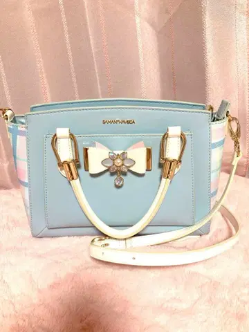 SAMANTHAVEGA 스카이블루 리본 숄더백