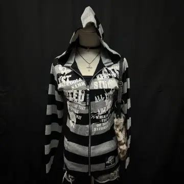 헤이세이 갸루 y2k 그런지 다크 코어 PUNK 집업 후디 해골