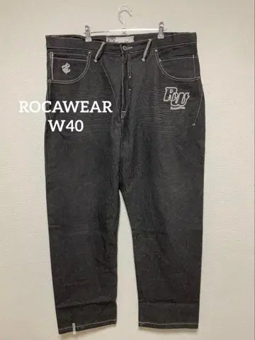 ROCAWEAR 00s 블랙 데님 자수 W40 bboy 초와이드