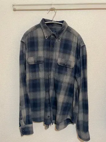 옴브레 체크 셔츠 네이비 그레이 롱