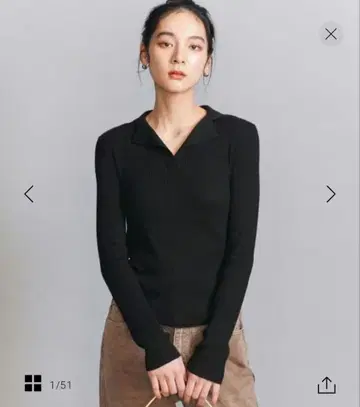 BEAUTY&YOUTH 코튼 리브 오픈 카라 니트