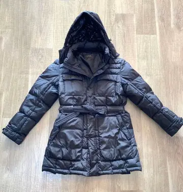 남성용 다크 브라운 후드 탈부착 가능 다운 자켓