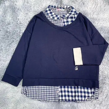 POU DOU DOU [ M ] 7부 소매 튜닉 네이비 얇은 소재 여성용