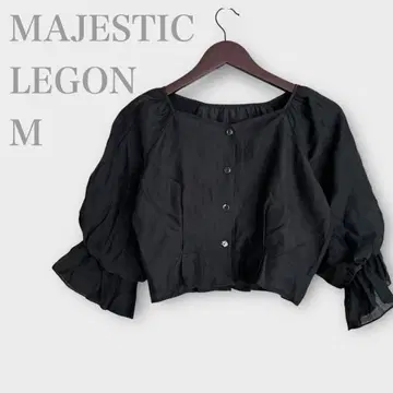 마제스틱 레곤 숏 기장 블라우스 볼륨 소매 블랙 M 봄/여름