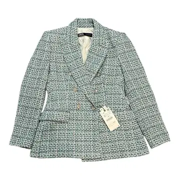 ZARA 그린 계열 더블 브레스트 테일러드 자켓 트위드