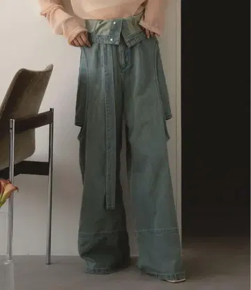 mideal 마이딜 컷 아웃 디자인 와이드 데님 인디고 블루 s