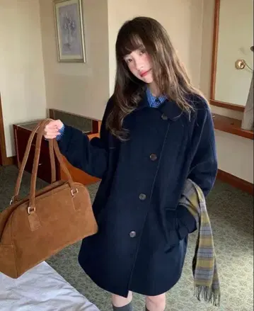 LUMIYUMI 울 블렌드 접이식 옷깃 미들 코트 M 사이즈