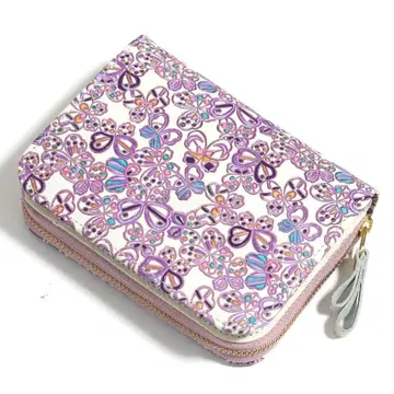 [미사용 새상품] 유젠 문고 꽃무늬 접이식 지갑 천연 가죽 일본제