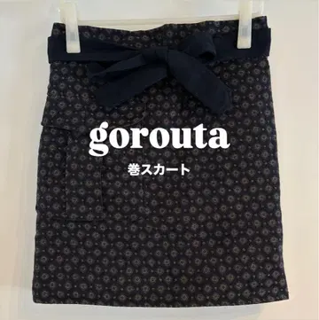 gorouta 랩 스커트 내부 포켓 부착 올 패턴 미디 기장 네이비 계열