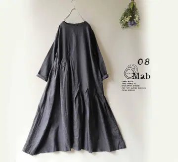 새상품할인 08Mab 그레이 계열*지그재그 턱 롱 원피스 린넨 1053