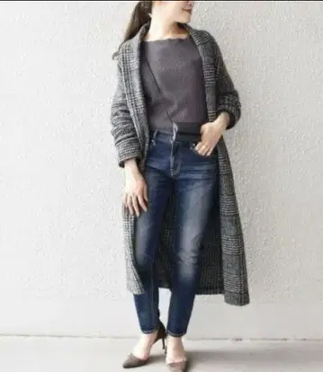 SHIPS*이탈리안 체크 롱 가디건쉽스 코트 그레이