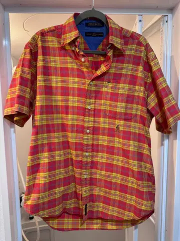 TOMMY HILFIGER 반팔 체크 셔츠 빨간색/옐로우 컬러 80s