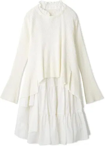 화이트 리브 편직 긴팔 니트