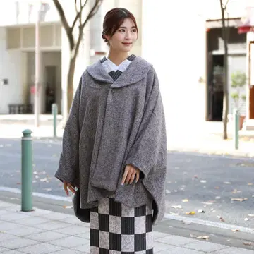 기모노 코트 겨울 브라운 숄카라 기모노 코트 판초 케이프