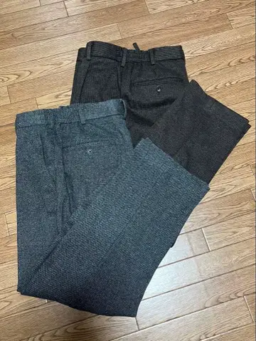 [ 새상품급 2개 세트 ] 유니클로 턱 와이드 팬츠 헤링본 치도리 S