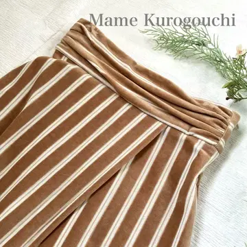 마메 쿠로구치 벨로아 스트라이프 하이웨스트 와이드 팬츠