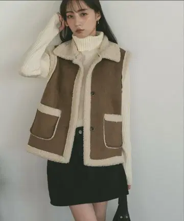 브라운 인조 모피 베스트 M 사이즈 VANMIE U