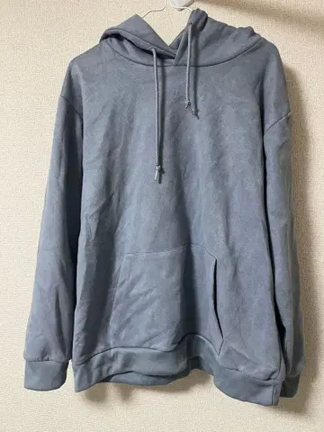 블루 후드 부착 후드 맨투맨
