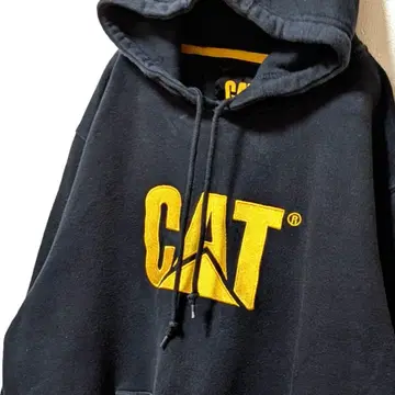 캐터필러 자수 후드 맨투맨 블랙 L 구제 올드
