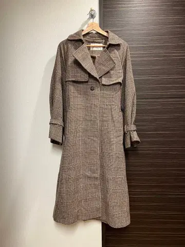 NICE CLAP 소매 퍼프 페이크 울 코트 브라운 롱 코트