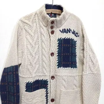 VAN JAC 아란 니트 패치워크 가디건 M 카우친 스웨터