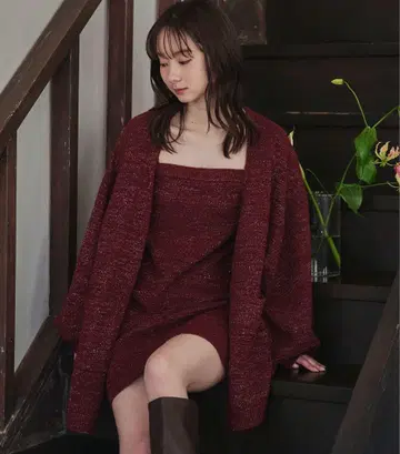 mideal 마이디얼 글리터 멜란지 니트 앙상블 보르도