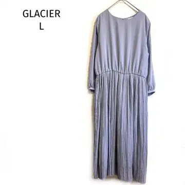 그라시아 원피스 플리츠 롱 기장 허리 절개 긴팔 백 버튼 블루