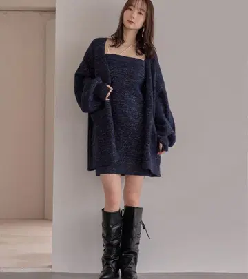 mideal 마이딜 글리터 멜란지 니트 앙상블 신색 네이비