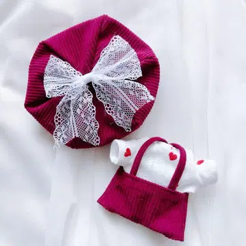 인형 옷 하피누이 치비누이 치비스트 옷 베레모 코듀로이 빨간색 리본