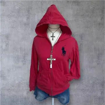 y2k 랄프 로렌 빅 포니 후드티 핑크 해외 걸 헤이세이 갸루