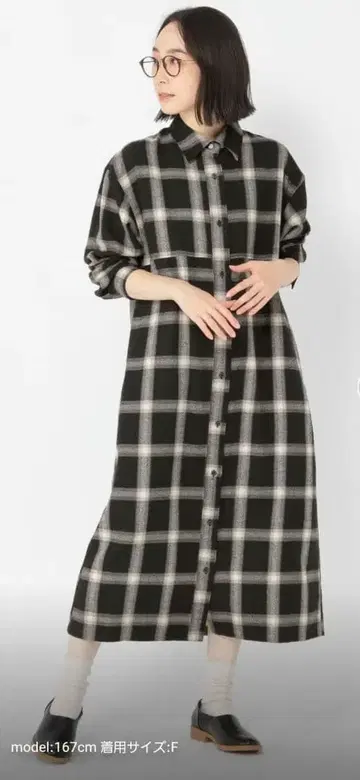 studio CLIP 체크 무늬 롱 셔츠 원피스 F 사이즈
