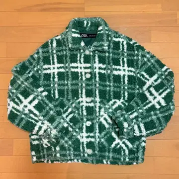 ZARA 자라 보아 자켓 체크 무늬 그린 녹색 XS