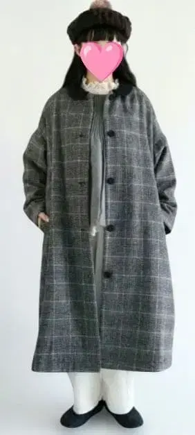 사만사 모스모스 옷깃 배색 코트 블랙 체크