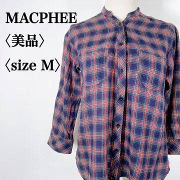 [ 새상품급 ] MACPHEE 맥피 울 블렌드 체크 무늬 밴드 카라 셔츠