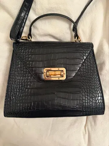 크로커다일풍 블랙 핸드백 숄더 포함