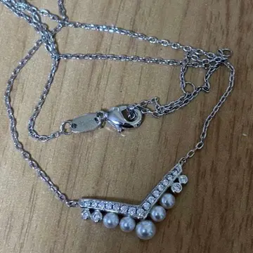 S925 은제 V자 펄 목걸이 모이사나이트 고급 실버