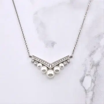 S925 은제 V자 펄 목걸이 모이사나이트 고급 실버
