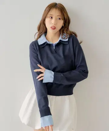 [ Chico ] 카라 부착 폴로 니트 네이비
