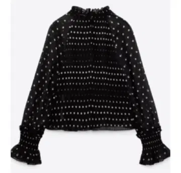 [ 새상품급 ] ZARA 도트 무늬 시어 플리츠 블라우스