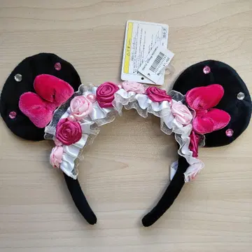 미사용 디즈니 미니 머리띠 장미 로즈 프릴 리본 펄