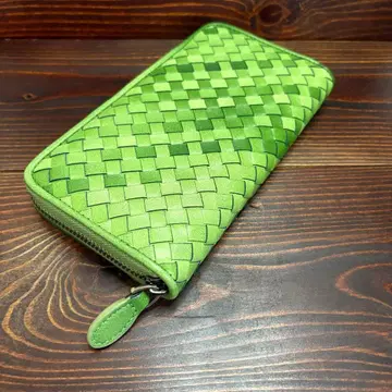 D4 램 가죽 지갑 양 천연 가죽 인트레차트 그라데이션 뜨개질 그린