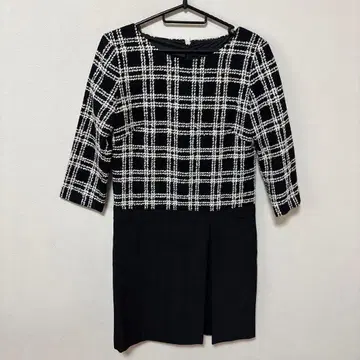 untitled 울 모헤어 블랙 트위드 체크 절개 원피스