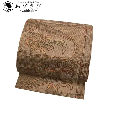 나고야 오비 하카타 오리 꽃 무늬 고동색 O-5324