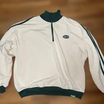 하프 지퍼 맨투맨 트레이닝복 화이트/그린