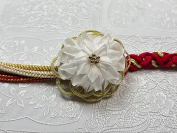 b-134 순수 실크 허리띠 후리소데 성인식 미즈히키 꽃 장식 화이트