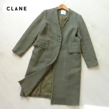 클라네 CLANE 롱 코트 카키 프린지 디자인 코튼 린넨 36