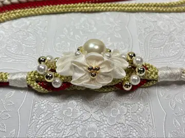 b-136 순수 실크 허리띠 후리소데 성인식 츠마미자이쿠 펄 꽃 장식