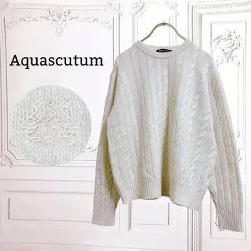 아쿠아 스큐텀 울 니트/스웨터 원 포인트 [ F ] 화이트 케이블 짜임