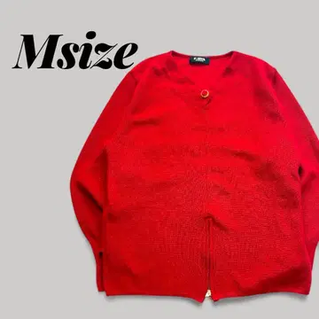 00년대 쇼와 레트로 일본제 울 100% 니트 레드 골드 버튼