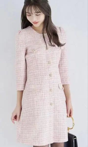 토코 클로젯 핑크 트위드 원피스